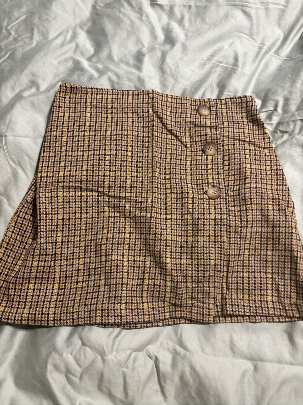 American Eagle Outfitters Camel Plaid Button-Front Mini Skirt